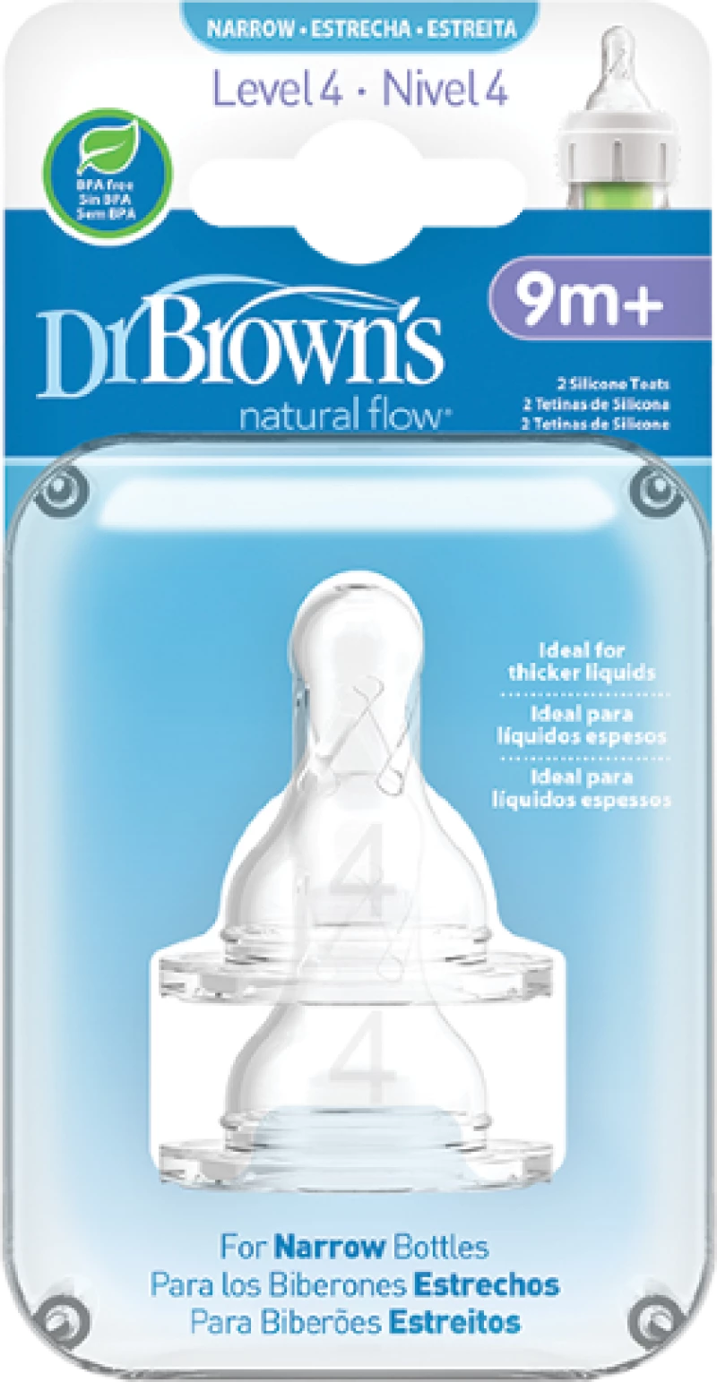 DR. BROWN'S Natural Flow Θηλή Σιλικόνης Για Μπιμπερό Options+ Με Στενό Λαιμό Επίπεδο 4 9+ Μηνών 2 Τεμάχια 313