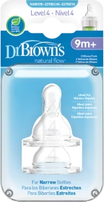 DR. BROWN'S Natural Flow Θηλή Σιλικόνης Για Μπιμπερό Options+ Με Στενό Λαιμό Επίπεδο 4 9+ Μηνών 2 Τεμάχια 313