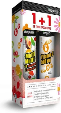 INOPLUS Multi Multi 10 Vitamins 7 Minerals 20 Αναβράζοντα Δισκία & Vitamin C 500mg 20 Αναβράζοντα Δισκία