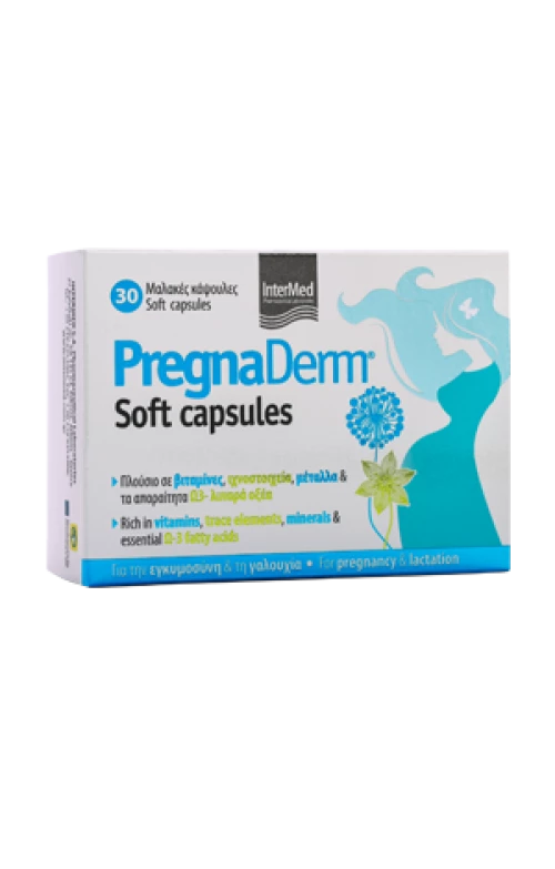 INTERMED Pregnaderm Soft Capsules Συμπλήρωμα Διατροφής Ειδικά Σχεδιασμένο Για Την Περίοδο Της Εγκυμοσύνης & Της Γαλουχίας x30 Μαλακές Καψούλες