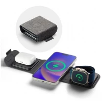 Mophie 3-in-1 Travel Charger with Magsafe Charge Adapter Μαγνητικός πολυφορτιστής ταξιδίου ισχύος 15W μαύρο/γκρι 401311507 Μαύρο