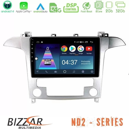 Bizzar ND2 Series 8Core Android14 2+32GB Ford S-Max 2006-2012 Navigation Multimedia Tablet 9″ Με Carplay & Android Auto U-ND2-FD409S