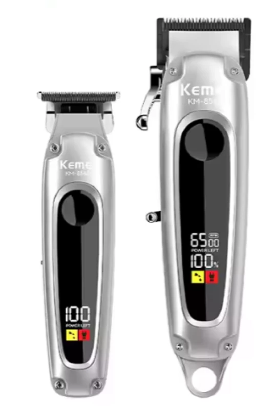 Kemei KM-8540 Μηχανή & Trimmer Set Επαναφορτιζόμενη Ασημί