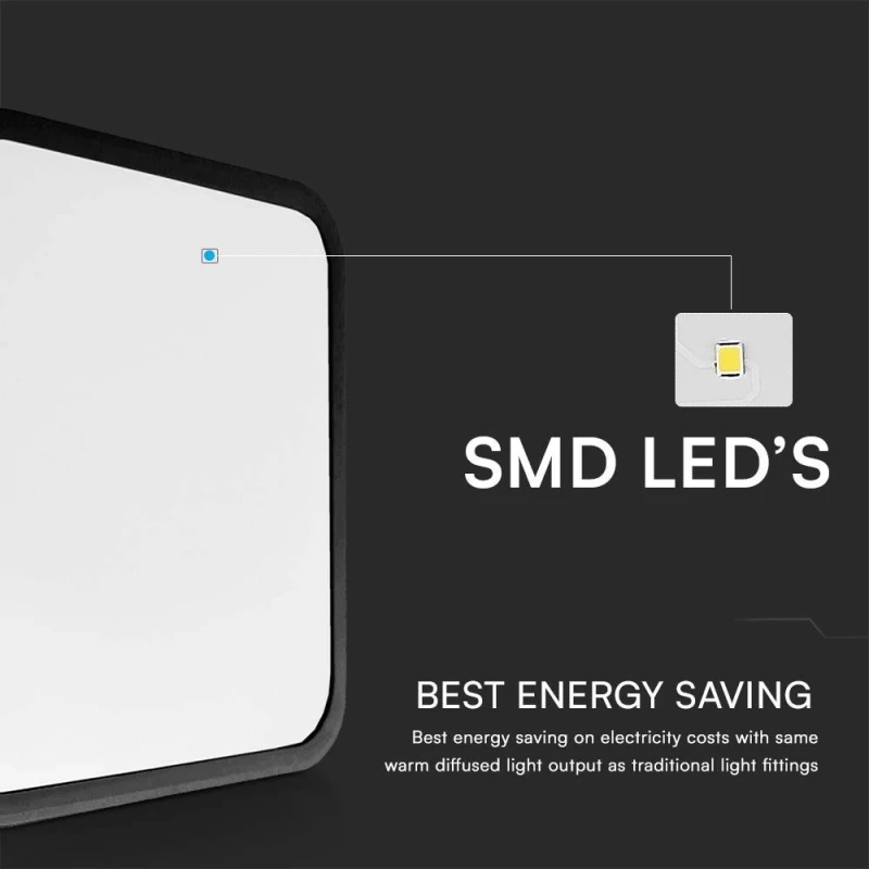 V-TAC PRO τετράγωνο LED  18W τσιπ Samsung μαύρο πλαίσιο 3000K IP44