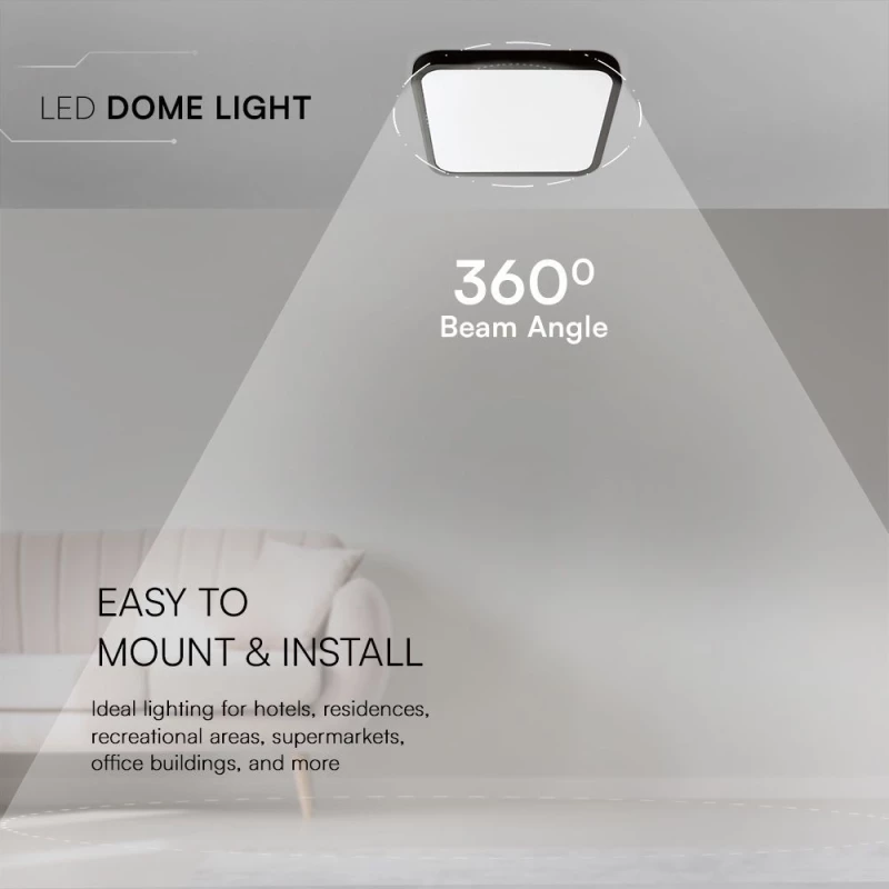 V-TAC PRO τετράγωνο LED  18W τσιπ Samsung μαύρο πλαίσιο 3000K IP44