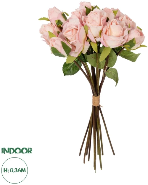 GloboStar® Artificial Garden PINK ROSE BOUQUET 21081 Τεχνητό Διακοσμητικό Μπουκέτο Τριαντάφυλλα Ροζ Y36cm