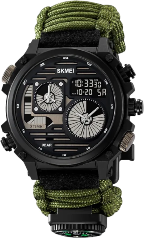 Ψηφιακό/αναλογικό ρολόι χειρός – Skmei - 2202 - Black/Green Rope