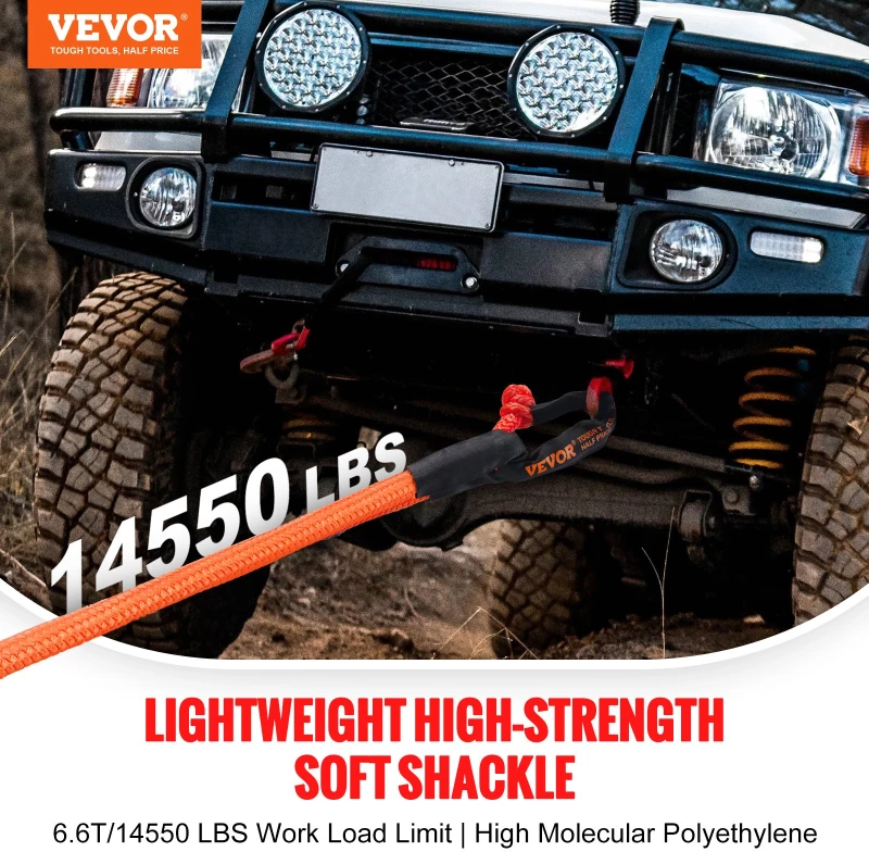 VEVOR Soft Shackle Synthetic Recovery Rope 2PCS 1/2"x22" 44092lbs Strength Break