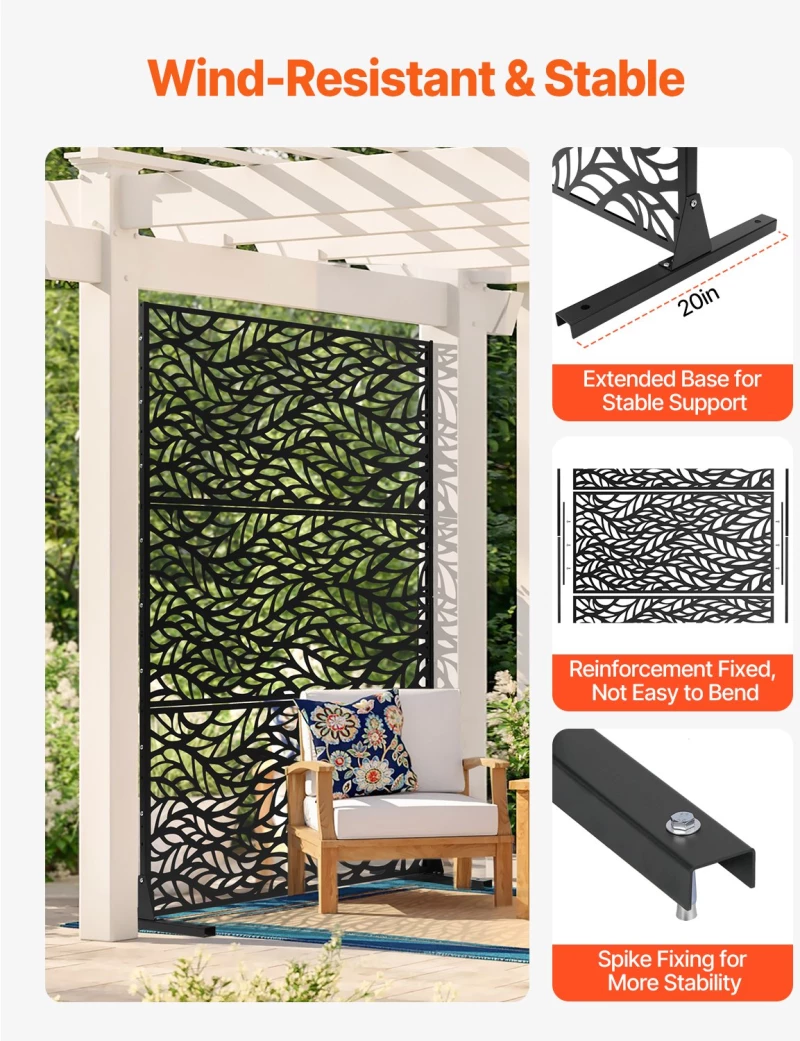 VEVOR Metal Privacy Screen 47" x 72" Εξωτερικές οθόνες και πάνελ Privacy Μαύρο