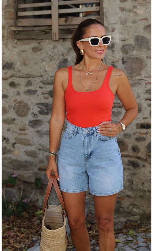 Perla γυναίκειο high waist jean σορτς 100% βαμβακέρο