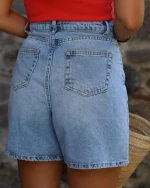 Perla γυναίκειο high waist jean σορτς 100% βαμβακέρο