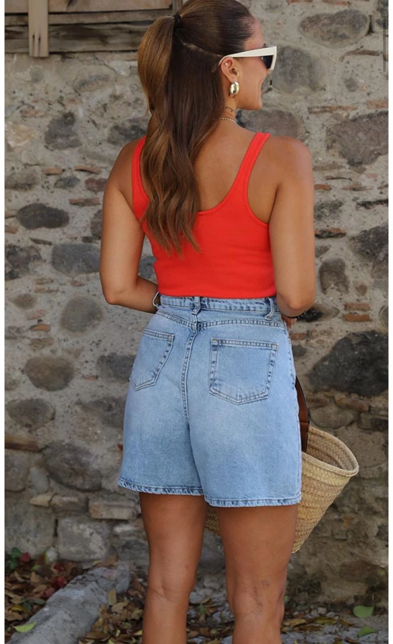 Perla γυναίκειο high waist jean σορτς 100% βαμβακέρο