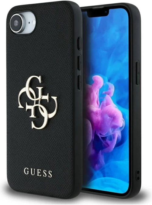 Guess PU Grained 4G Metal Logo case for iPhone 16e - black