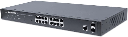 Intellinet 16-Port Gigabit Ethernet PoE+ Web-Managed Switch with 2 SFP Ports, IEEE 802.3at/af Power over Ethernet (PoE+/PoE) Compliant, 374 W, Endspan, 19" Rackmount