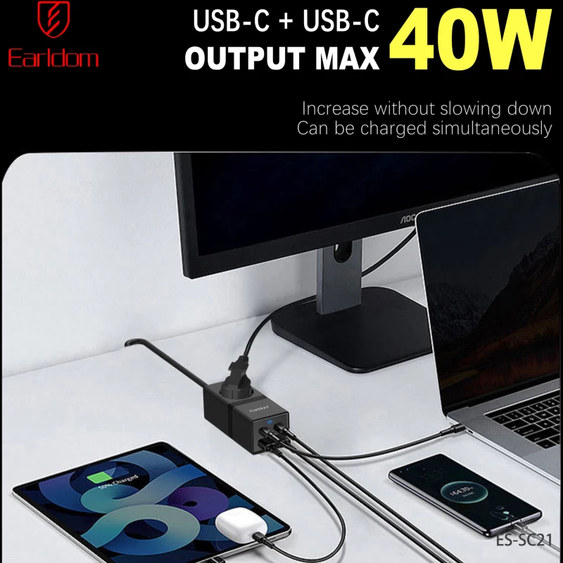 Πολύπριζο Earldom ES-SC21  1 way  CEE 7/3  2 х USB F  2 x USB-C  1m.  Μαυρο - 40521