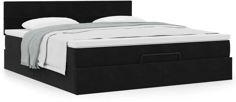 vidaXL Οθωμανικό κρεβάτι με στρώμα Μαύρο 160x200cm Velvet