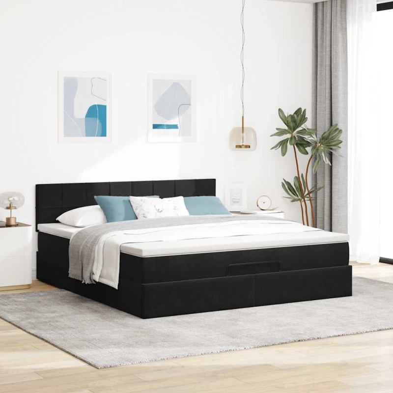 vidaXL Οθωμανικό κρεβάτι με στρώμα Μαύρο 160x200cm Velvet