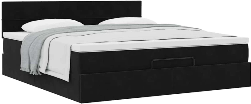 vidaXL Οθωμανικό κρεβάτι με στρώμα Μαύρο 160x200cm Velvet