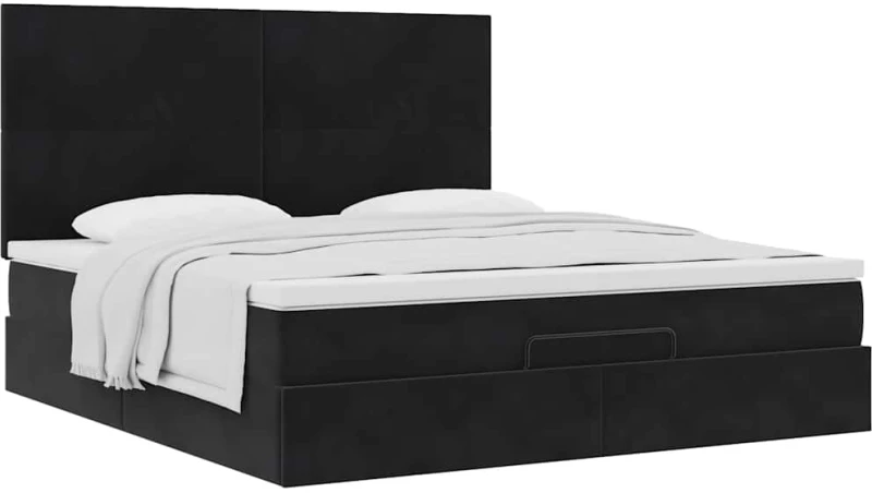 vidaXL Οθωμανικό κρεβάτι με στρώματα Μαύρο 160x200cm Velvet
