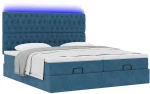 vidaXL Οθωμανικό κρεβάτι με στρώματα & LEDs Σκούρο μπλε Βελούδο