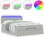 vidaXL Οθωμανικό κρεβάτι με στρώμα & LEDs Ανοιχτό γκρι Βελούδο