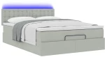 vidaXL Οθωμανικό κρεβάτι με στρώμα & LEDs Ανοιχτό γκρι Βελούδο
