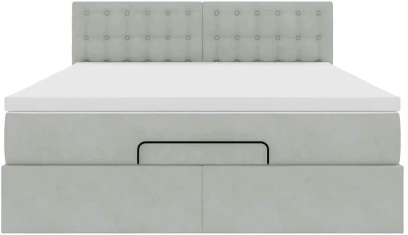 vidaXL Οθωμανικό κρεβάτι με στρώμα & LEDs Ανοιχτό γκρι Βελούδο