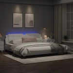 vidaXL Πλαίσιο Κρεβατιού με LED Λευκό 200x200 εκ. Συνθετικό Δέρμα