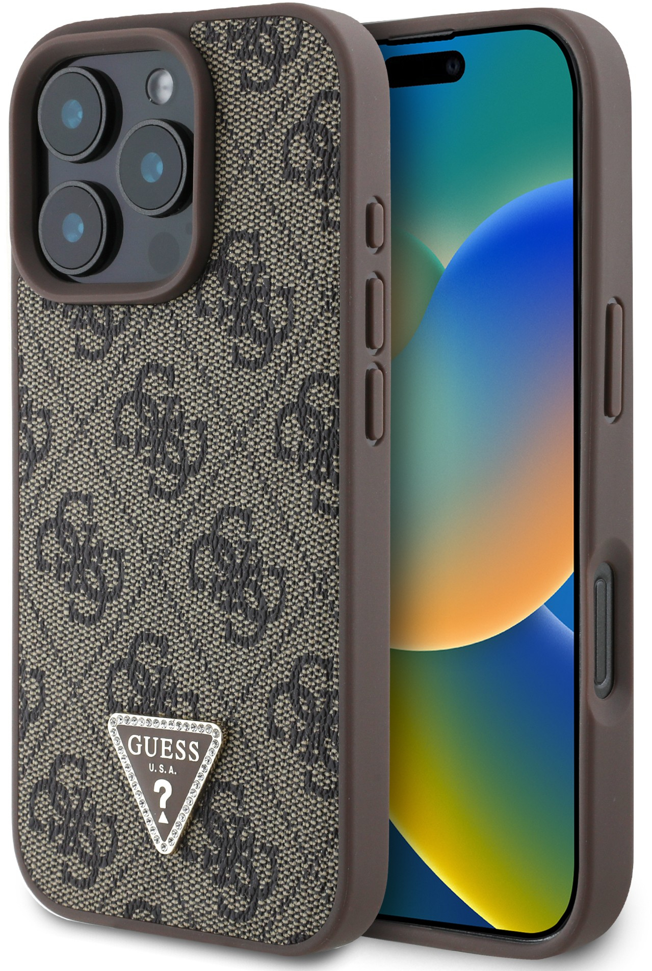 Guess “4G Triangle Strass Collection” Hard Case Θήκη προστασίας από δερματίνη– iPhone 16 Pro Καφέ – GUHCP16LP4TDPW