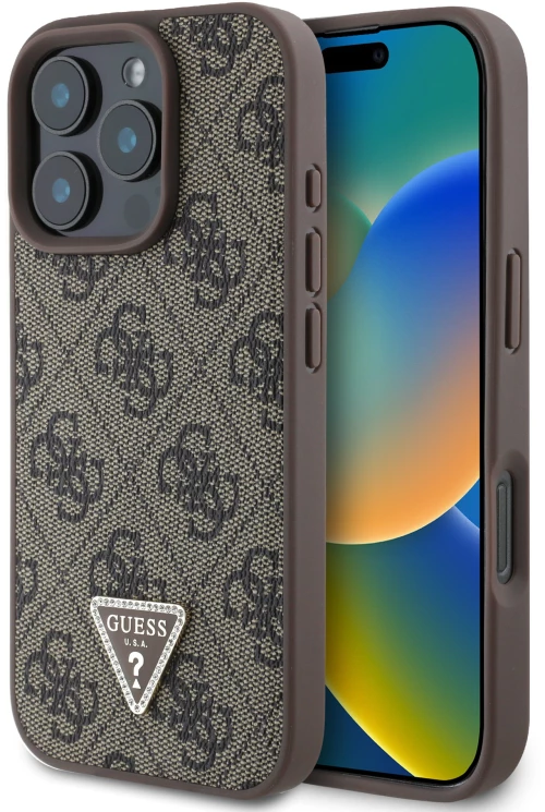 Guess “4G Triangle Strass Collection” Hard Case Θήκη προστασίας από δερματίνη– iPhone 16 Pro Καφέ – GUHCP16LP4TDPW