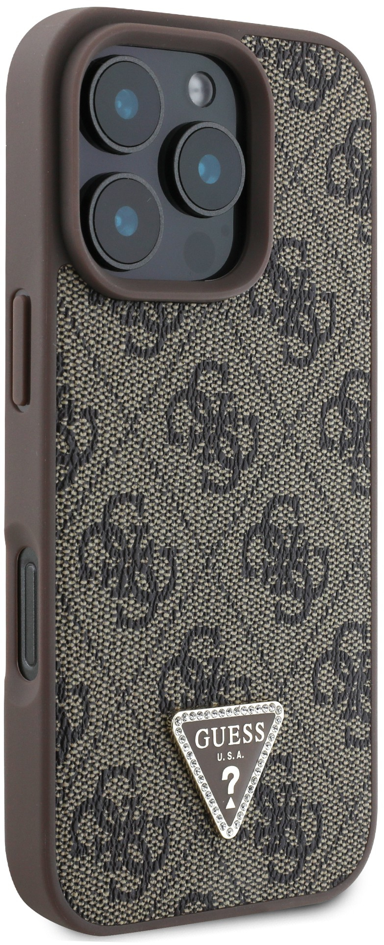 Guess “4G Triangle Strass Collection” Hard Case Θήκη προστασίας από δερματίνη– iPhone 16 Pro Καφέ – GUHCP16LP4TDPW