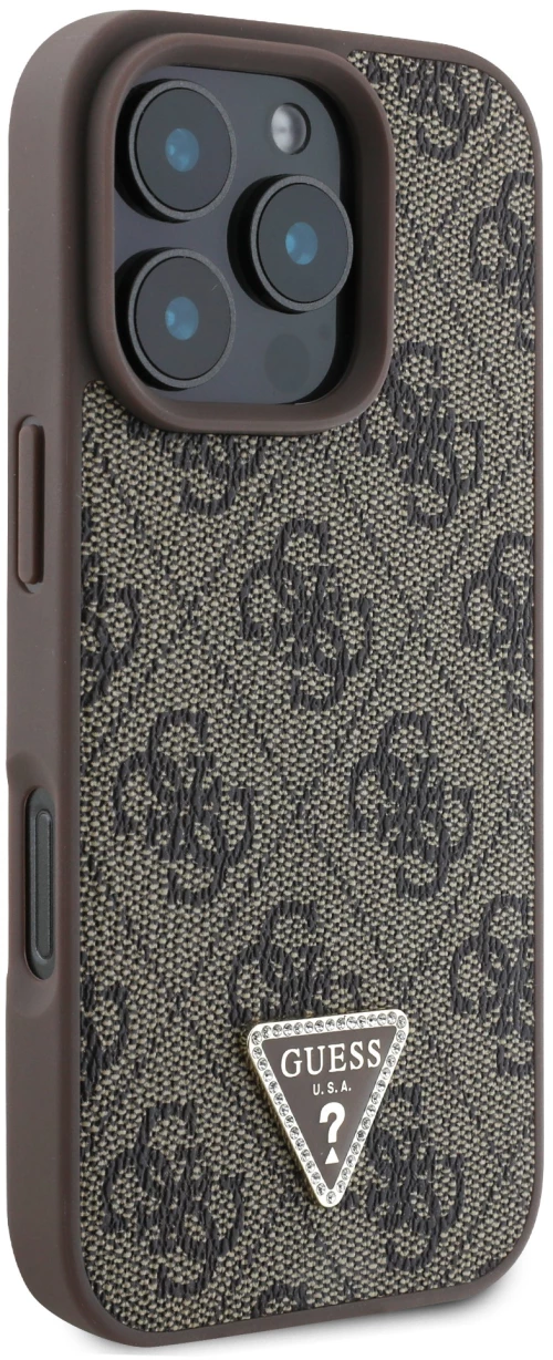 Guess “4G Triangle Strass Collection” Hard Case Θήκη προστασίας από δερματίνη– iPhone 16 Pro Καφέ – GUHCP16LP4TDPW