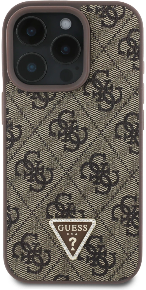Guess “4G Triangle Strass Collection” Hard Case Θήκη προστασίας από δερματίνη– iPhone 16 Pro Καφέ – GUHCP16LP4TDPW