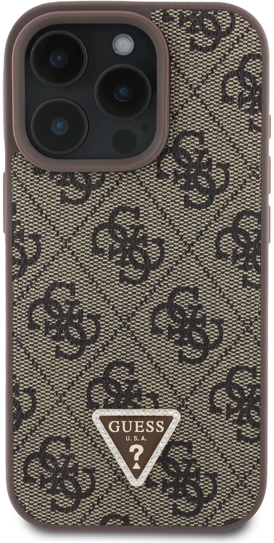 Guess “4G Triangle Strass Collection” Hard Case Θήκη προστασίας από δερματίνη– iPhone 16 Pro Καφέ – GUHCP16LP4TDPW