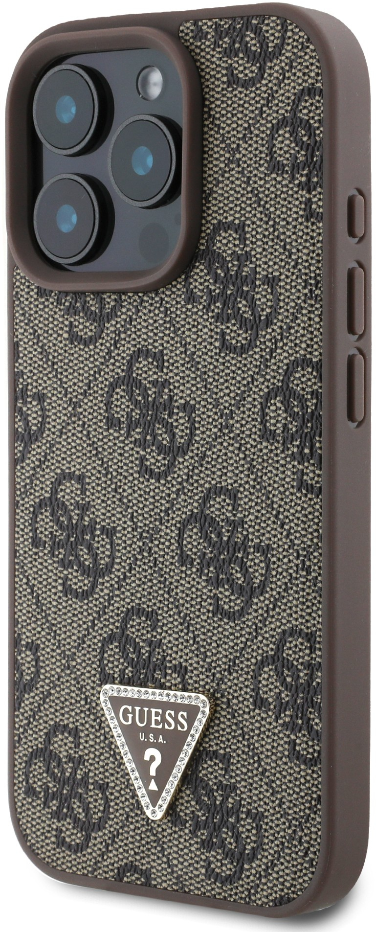 Guess “4G Triangle Strass Collection” Hard Case Θήκη προστασίας από δερματίνη– iPhone 16 Pro Καφέ – GUHCP16LP4TDPW