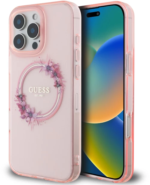 Guess Magsafe “Flower Wreath” Hard Case Θήκη προστασίας από σκληρό πλαστικό – iPhone 16 Pro Ροζ – GUHMP16LHFWFCP