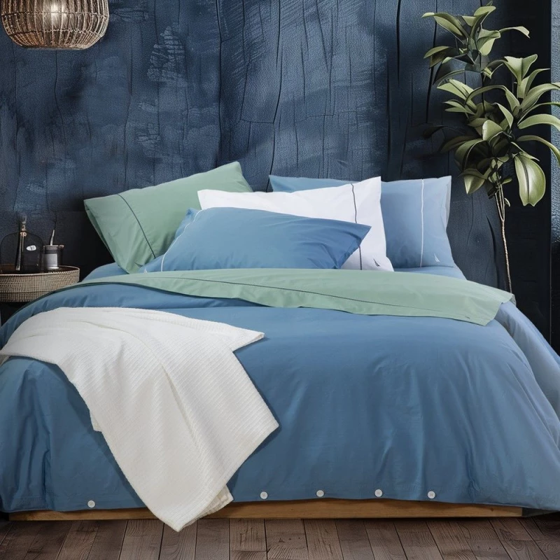 Σεντόνια Nau Wave Solid (Σετ 4τμχ) Blue Nautica Διπλό 200x270cm 100% Βαμβάκι
