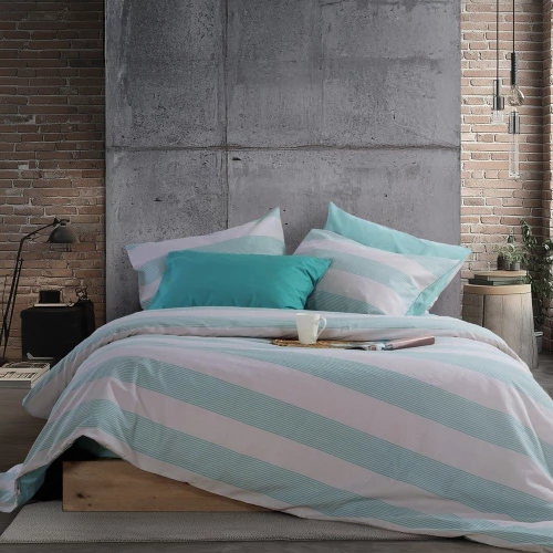 Σεντόνια Casual Stripe (Σετ 3τμχ) Petrol Nef-Nef Homeware Μονό 170x270cm 100% Βαμβάκι