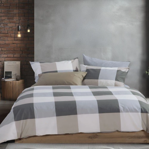 Σεντόνια Casual Check Με Λάστιχο (Σετ 4τμχ) Grey Nef-Nef Homeware King Size 180x235cm 100% Βαμβάκι