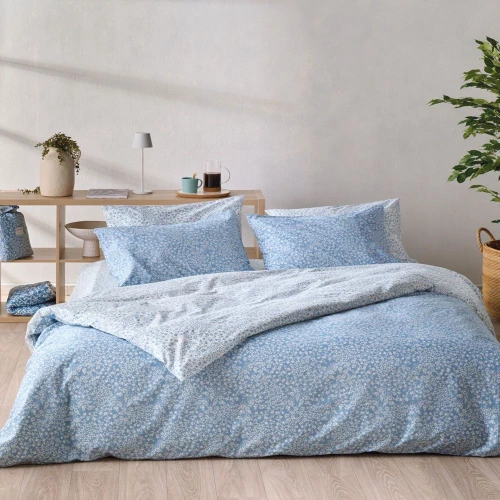 Σεντόνια Dalida 01 (Σετ 3τμχ) Blue-White Kentia Μονό 160x270cm 100% Βαμβάκι