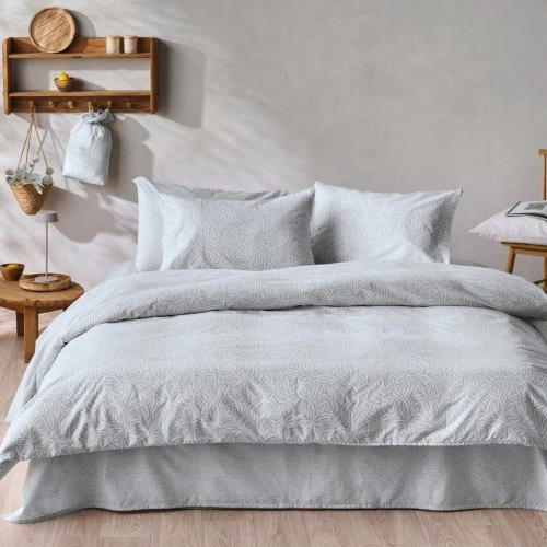 Σεντόνια Posidonia 22 (Σετ 4τμχ) Light Grey-Ecru Kentia King Size 270x270cm 100% Βαμβάκι