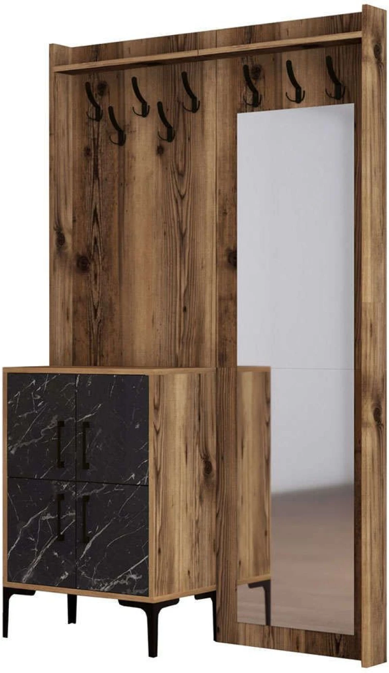 Έπιπλο Εισόδου Berlin 845HCT4212 120x35x200cm Marble Effect Black-Walnut Μοριοσανίδα, Μέταλλο