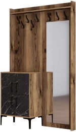 Έπιπλο Εισόδου Berlin 845HCT4212 120x35x200cm Marble Effect Black-Walnut Μοριοσανίδα, Μέταλλο