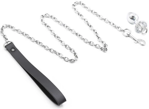 Small detachable jewelled butt plug with chain leash
