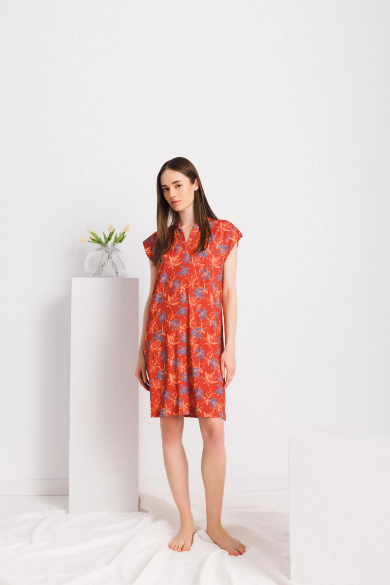 Γυναικείο Νυχτικό Pink Label - BLOOMING FLOWER - Viscose - Κοντό Μανίκι