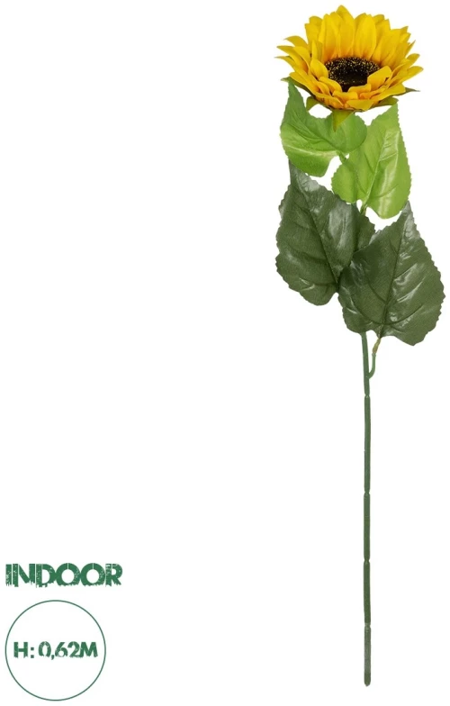 GloboStar® Artificial Garden YELLOW SUNFLOWER BRANCH 21381 Τεχνητό Διακοσμητικό Κλαδί Ηλιοτρόπιο Κίτρινο Y62cm
