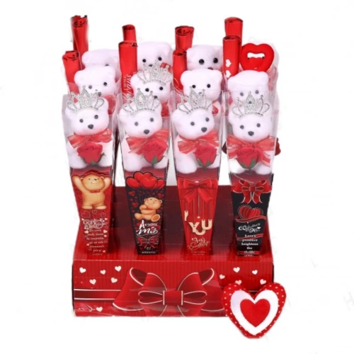 Αρκουδάκι Λευκό Valentine's Day σε Μπουκέτο 33cm