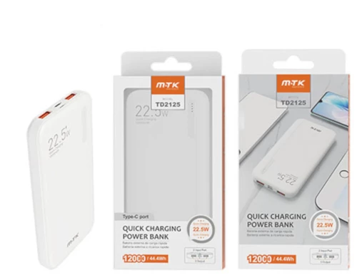 MTK POWER BANK 12000mAh/44.4Wh 2USB MICRO USB/TYPE C ΛΕΥΚΟ