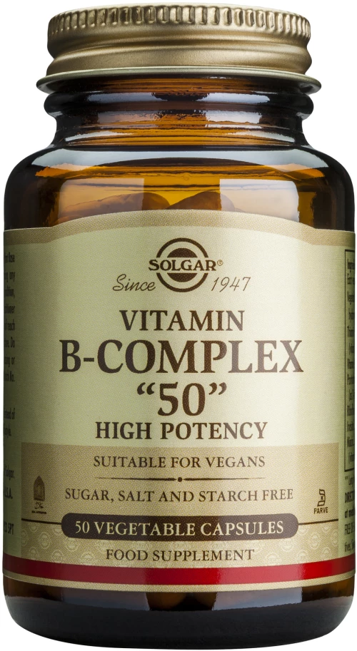 SOLGAR B Complex "50" High Potency Συμπλήρωμα Διατροφής Για Την Καλή Υγεία Του Νευρικού Συστήματος x50 Φυτικές Κάψουλες