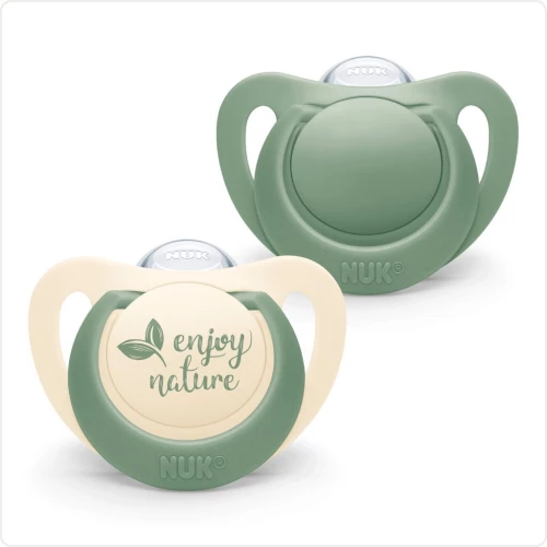NUK For Nature Πιπίλα Σιλικόνης 18-36m 2 Τεμάχια Σε Διάφορα Σχέδια - Πράσινο